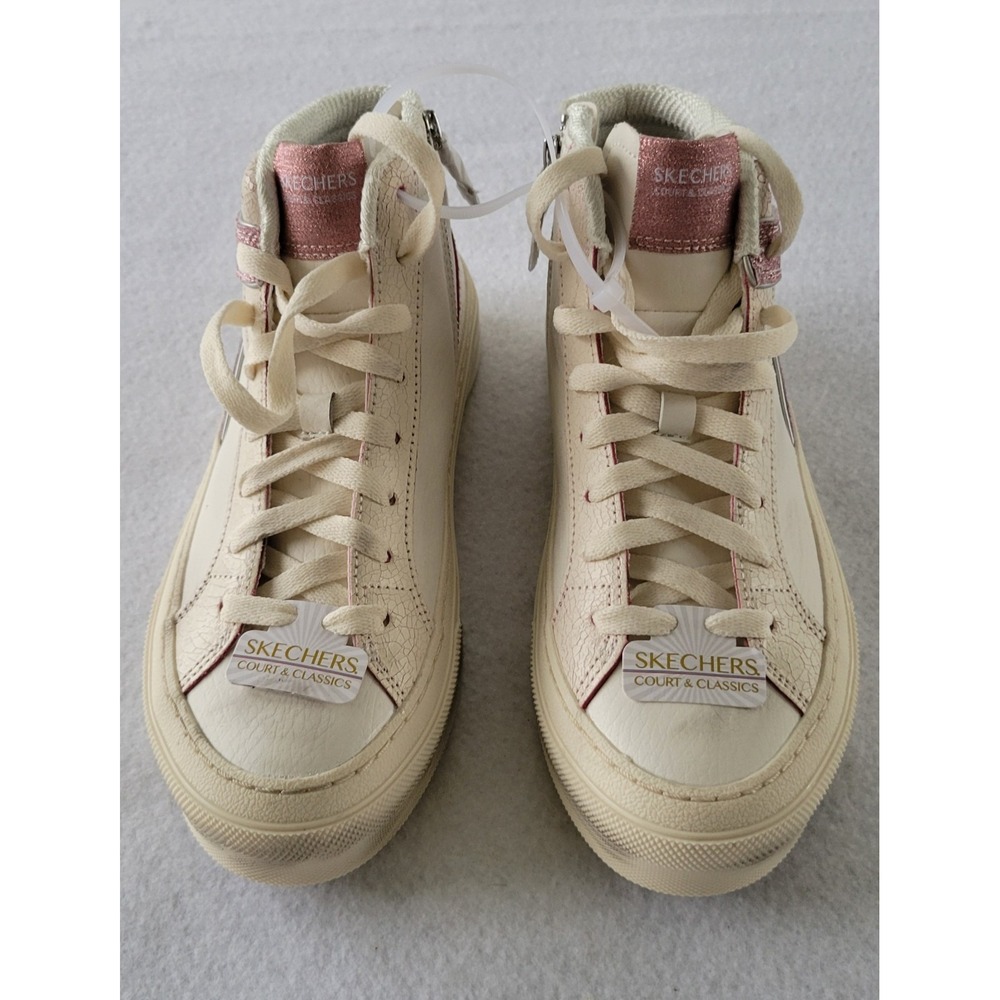 NEW SKECHERS COURT & CLASSIC SKX WHITE AND METALLIC PINK HIGH-TOP SNEAKERS Sz6.5